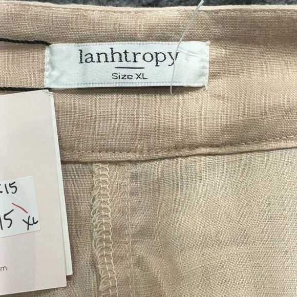 NEW LANHTROPY 100% Linen Lux High Rise Tan Sand Classic Summer Shorts XL - Picture 3 of 8